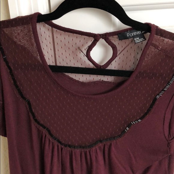 Maroon top with black beading and lace accents - Picture 4 of 4